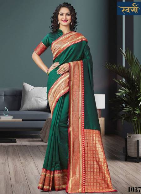 Green Colour SVARNA SVARNA 6 Fancy Ethnic Wear Soft Silk Heavy Latest Saree Collection 1037
